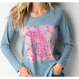 Natural Life Take It Easy Graphic Long Sleeve Boho Tee Womens Size Large NWT